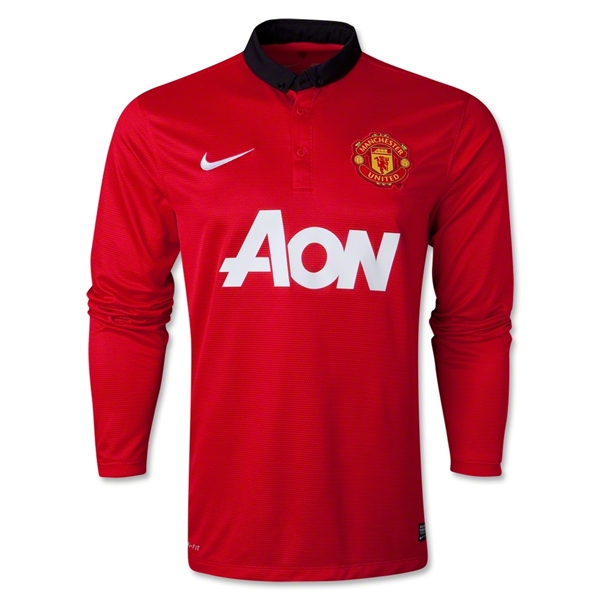 13-14 Manchester United #10 Rooney Home Long Sleeve Jersey Shirt - Click Image to Close